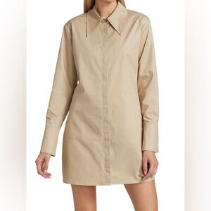 Anine Bing Tiffany Poplin Mini Shirtdress Long Sleeve Button Down Khaki Size M